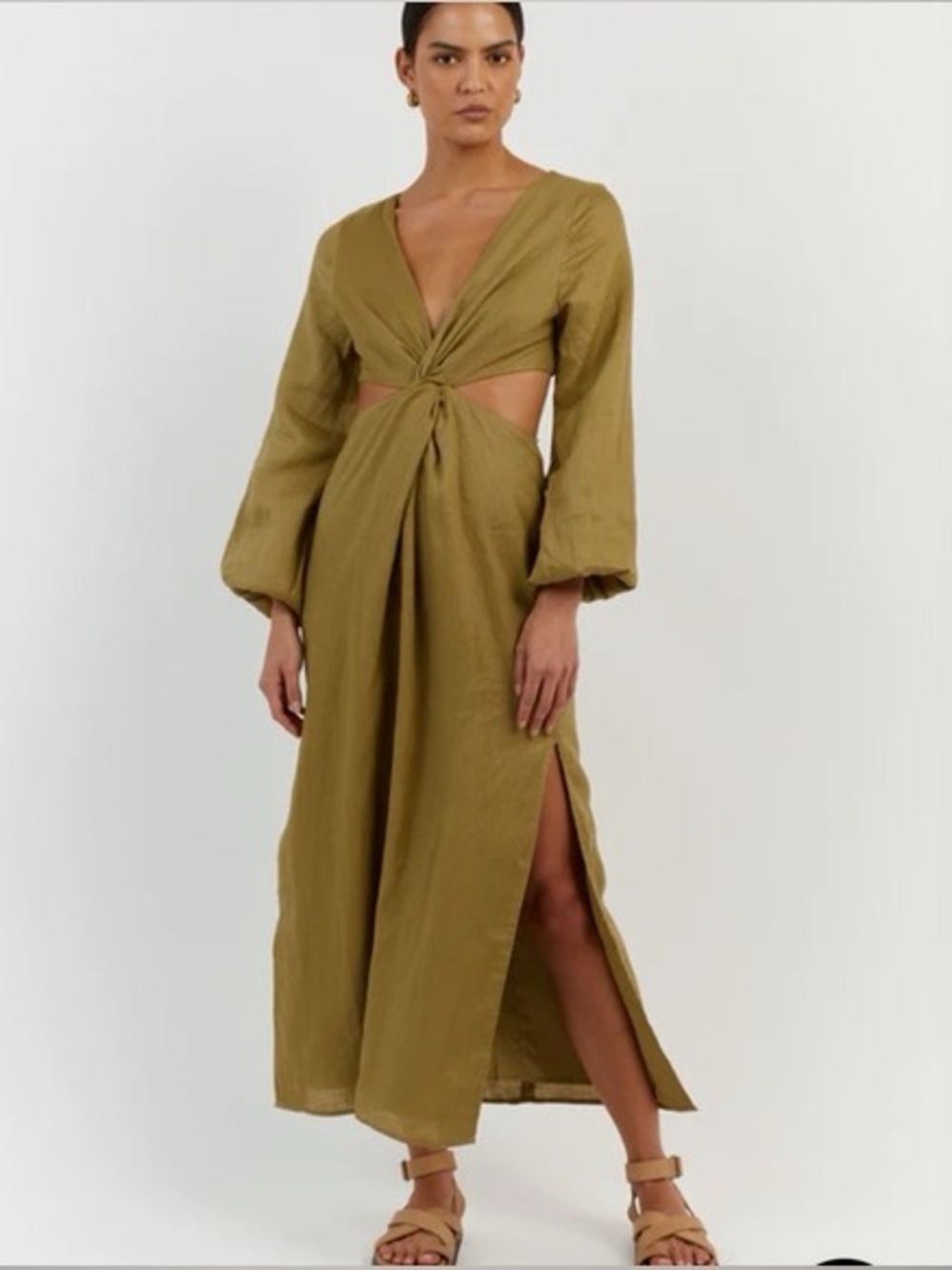 DISSH Olive Green Midi Dress with Front Twist Cutouts